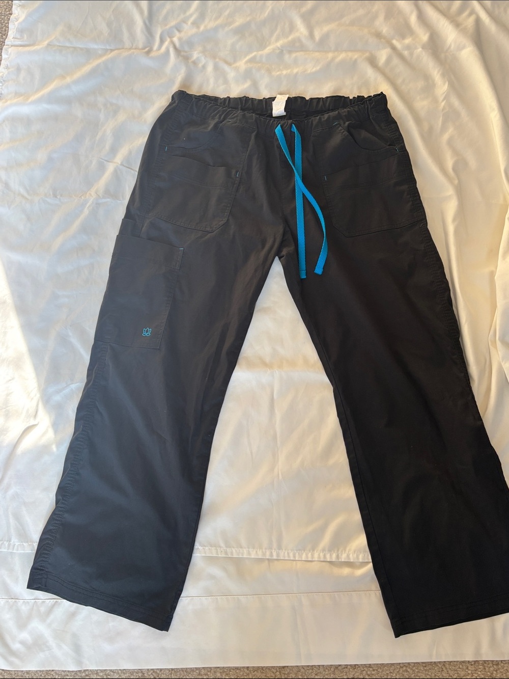 Women's Black Cargo Pants with Blue Drawstring